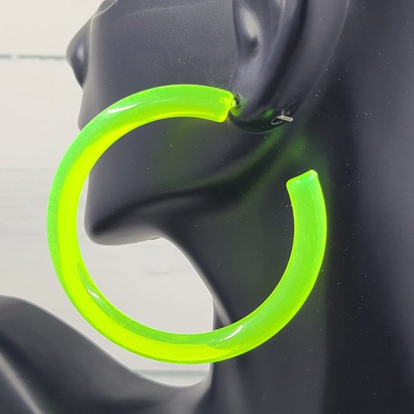 2" Yellow 80's Retro Neon Translucent Tube Lucite Hoop Earrings - Picture 10 of 11